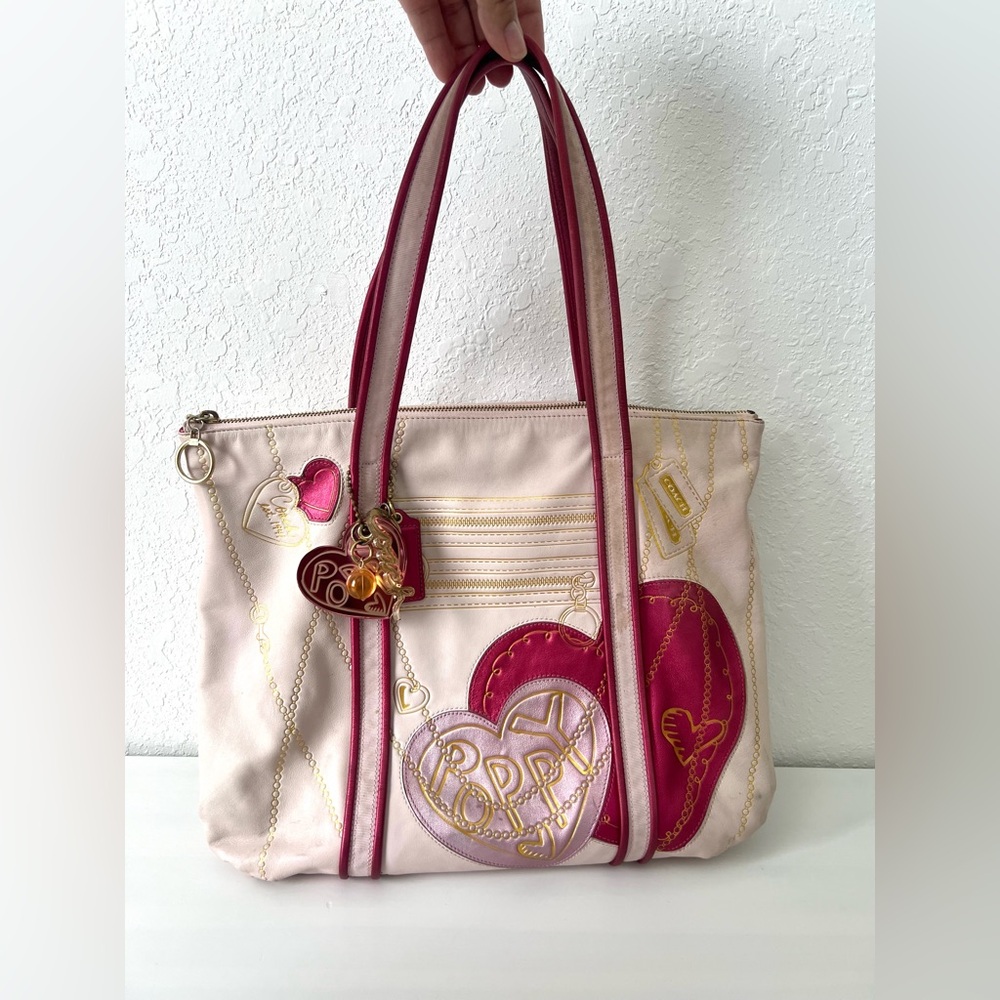 Rare Limited Edition Y2K Coach Poppy Metallic Pink Glam Tote Bag (Well Used)